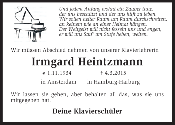 Traueranzeige von Irmgard Heintzmann von KRZ