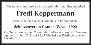 Traueranzeige von Fredi Koppermann von KRZ