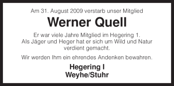 Traueranzeige von Werner Quell von KREISZEITUNG SYKE