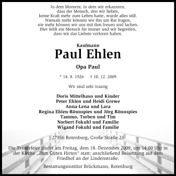 Traueranzeige von Paul Ehlen 