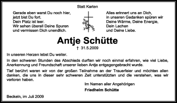 Traueranzeige von Antje Schütte von KREISZEITUNG SYKE