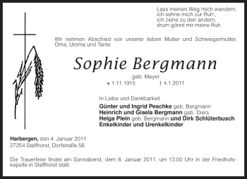 Traueranzeige von Sophie Bergmann von KREISZEITUNG SYKE