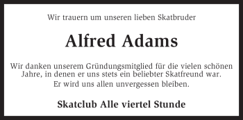 Traueranzeige von Alfred Adams von KREISZEITUNG SYKE