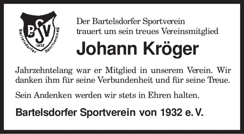  Traueranzeige für Johann Kröger vom 03.08.2010 aus KREISZEITUNG SYKE