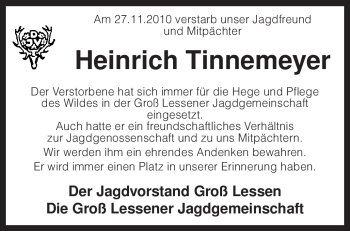 Traueranzeige von Heinrich Tinnemeyer von KREISZEITUNG SYKE