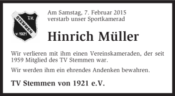 Traueranzeige von Hinrich Müller von KRZ