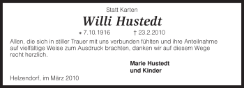 Traueranzeige von Willi Hustedt von KREISZEITUNG SYKE