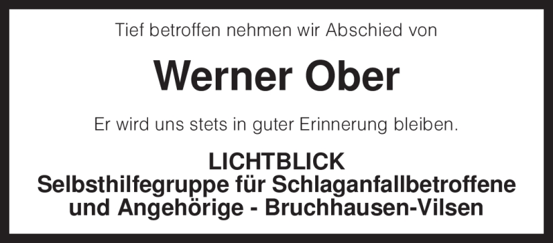  Traueranzeige für Werner Ober vom 12.08.2010 aus KREISZEITUNG SYKE