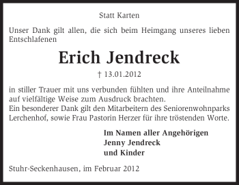 Traueranzeige von Erich Jendreck von KREISZEITUNG SYKE