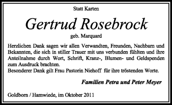 Traueranzeige von Gertrud Rosebrock von KREISZEITUNG SYKE