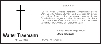 Traueranzeige von Walter Traemann von KREISZEITUNG SYKE