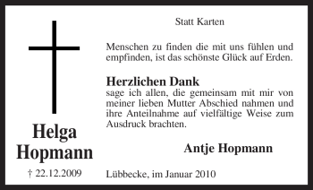 Traueranzeige von Helga Hopmann von KREISZEITUNG SYKE