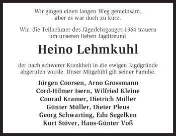 Traueranzeige von Heino Lehmkuhl von KREISZEITUNG SYKE