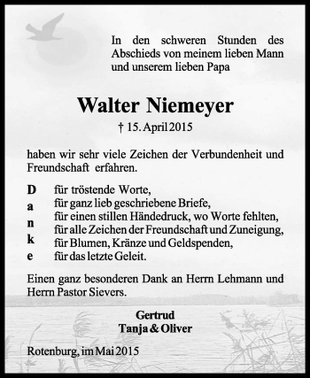 Traueranzeige von Walter Niemeyer von KRZ