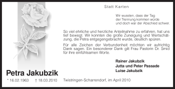 Traueranzeige von Petra Jakubzik von KREISZEITUNG SYKE