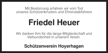 Traueranzeige von Friedel Heuer von KREISZEITUNG SYKE