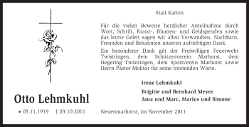 Traueranzeige von Otto Lehmkuhl von KREISZEITUNG SYKE