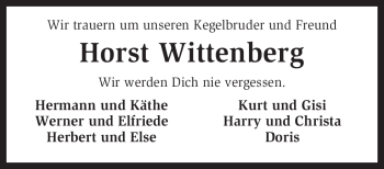 Traueranzeige von Horst Wittenberg von KREISZEITUNG SYKE