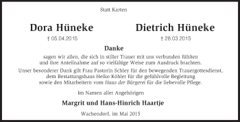 Traueranzeige von Dora und Dietrich Hüneke von KRZ