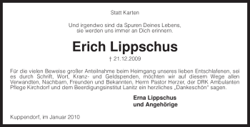 Traueranzeige von Erich Lippschus von KREISZEITUNG SYKE