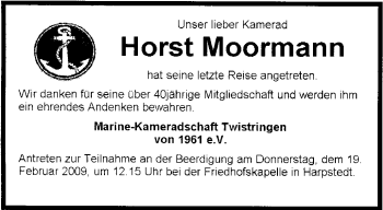 Traueranzeige von Horst Moormann von KREISZEITUNG SYKE