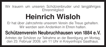 Traueranzeige von Heinrich Wisloh von KREISZEITUNG SYKE