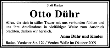 Traueranzeige von Otto Dürr von KREISZEITUNG SYKE