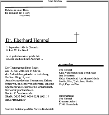 Traueranzeige von Eberhard Hemnel von KRZ