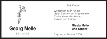 Traueranzeige von Georg Melle von KREISZEITUNG SYKE