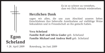 Traueranzeige von Egon Scheland von KREISZEITUNG SYKE