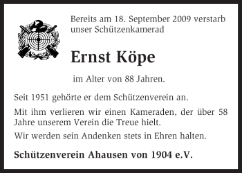 Traueranzeige von Ernst Köpe von KREISZEITUNG SYKE