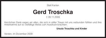 Traueranzeige von Gerd Troschka von KREISZEITUNG SYKE