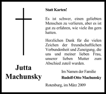 Traueranzeige von Jutta Machunsky von KREISZEITUNG SYKE