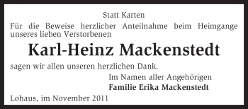 Traueranzeige von Karl-Heinz Mackenstedt von KREISZEITUNG SYKE