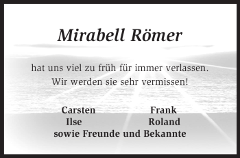 Traueranzeige von Mirabell Römer von KREISZEITUNG SYKE