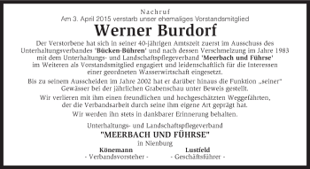 Traueranzeige von Werner Burdorf von KRZ