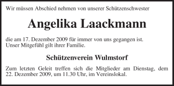 Traueranzeige von Angelika Laackmann von KREISZEITUNG SYKE