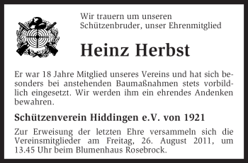 Traueranzeige von Heinz Herbst von KREISZEITUNG SYKE