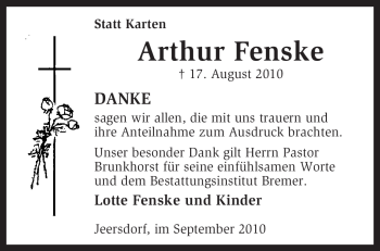 Traueranzeige von Arthur Fenske von KREISZEITUNG SYKE