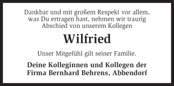 Traueranzeige von Wilfried Kaläne von KREISZEITUNG SYKE