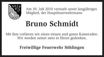 Traueranzeige von Bruno Schmidt von KREISZEITUNG SYKE