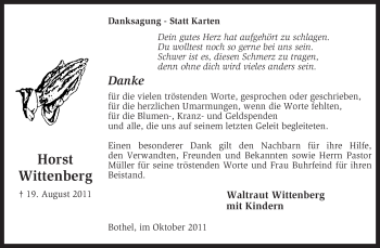 Traueranzeige von Horst Wittenberg von KREISZEITUNG SYKE