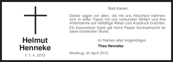 Traueranzeige von Helmut Henneke von KREISZEITUNG SYKE