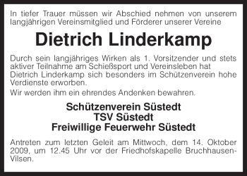 Traueranzeige von Dietrich Linderkamp von KREISZEITUNG SYKE