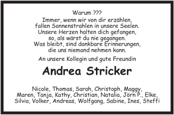 Traueranzeige von Andrea Stricker von KREISZEITUNG SYKE