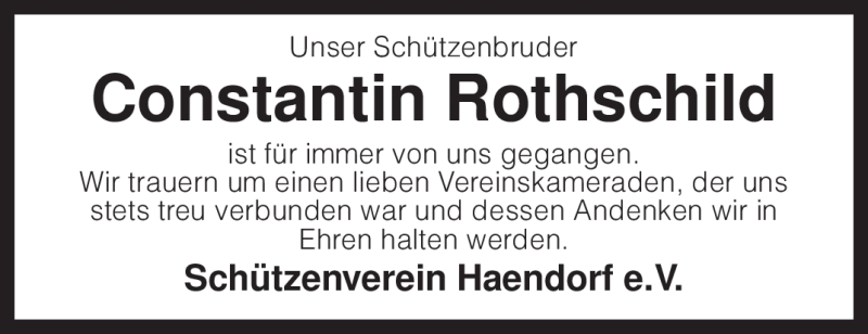  Traueranzeige für Constantin Rothschild vom 22.06.2010 aus KREISZEITUNG SYKE