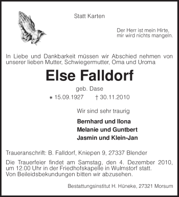 Traueranzeige von Else Falldorf von KREISZEITUNG SYKE