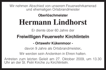 Traueranzeige von Hermann Lindhorst von KREISZEITUNG SYKE