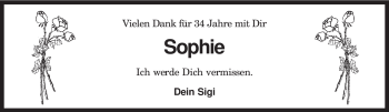 Traueranzeige von Sophie Seyer von KREISZEITUNG SYKE