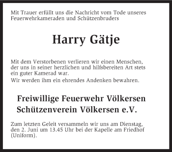 Traueranzeige von Harry Gätje von KRZ